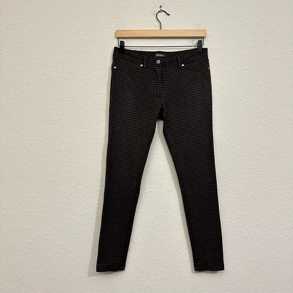 J. McLaughlin "Houndstooth" Ankle Dress Pants Skinny Stretch in Black Brown